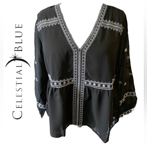 Celestial Blue Black & White Blouse - Picture 1 of 11